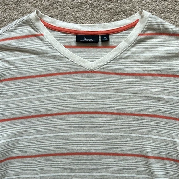 Marc Anthony men’s v neck striped t shirt size: XL color: White/Orange‎ - Picture 2 of 4